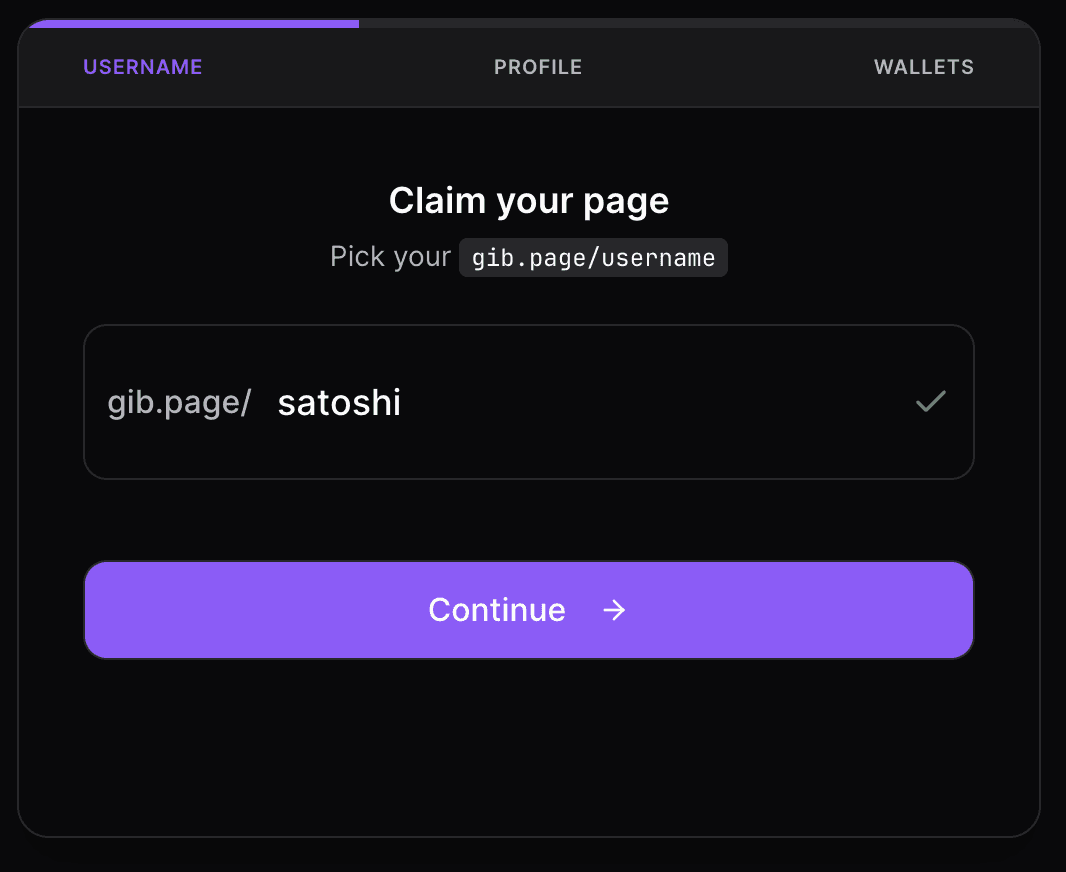Screenshot of username claim form